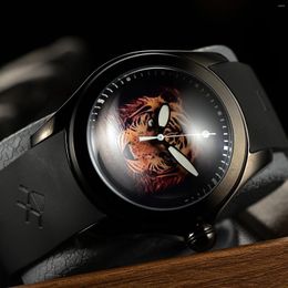 Wristwatches KAFYASE Unique Design Tiger Mechanical Automatic Watch For Men Ball Dial Black Steel Case Luminous Waterproof Rubber Sport