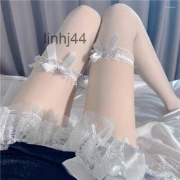 Socks Hosiery Women White Lace Jk Bow Stocking Female Over the Knee Thigh Black Silk Thin Calf for Fishnet Stockings 4TAZ