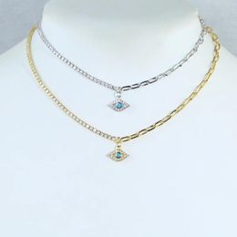 Necklaces Turkish Blue Evil Eye Cz Tennis Necklaces Choker for Women Pave White Zircon Gold Platinum Plated Colour Chains Fashion Jewellery