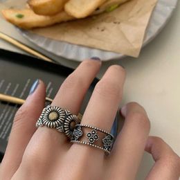 Cluster Rings Fashion 925 Sterling Silver Daisy Flower For Women Vintage Handmade Creative Hollow Geometric Punk Party Retro Jewellery