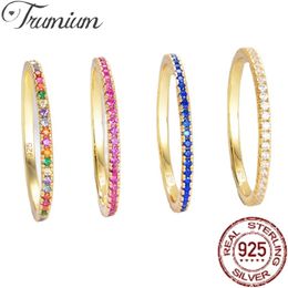 Rings Trumium Genuine 925 Sterling Silver Wedding Rings for Women Gold Plated Ring Colorful Zircon Rainbow Eternity Band anillos mujer