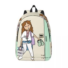 Bags Personalized Cartoon Nurse Enfermera En Apuros Canvas Backpacks Women Basic Bookbag for College School Health Care Nursing Bags