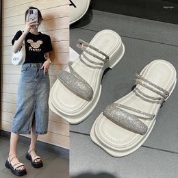 Sandals On A Wedge Shoes Slippers Casual Glitter Slides Slipers Women Platform Luxury Jelly 2024 Flat Rubber PU Fashion Crystal