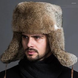 Berets Male Men Winter Warm Faux Fur Bomber Hat Cap Thick Earflap Leifeng Snow Autumn Outdoor Sports Windproof Bonnet