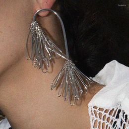 Dangle Earrings Exaggerate Tassel Pine Needle Irregular Metal Line Paperclip Drop For Women Vintage Elegant Personality Jewelry 2024