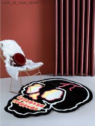 Carpet Original Design Irregular Black Skull Head Area Rug for Living Room Bedroom Bedside Fluffy Carpet Fashion Pink Brain Floor Mat Q240123