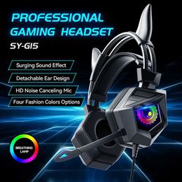 Headsets Professional Led Cat Ear Wired Gamer Headphones With Mic For PS4 PS5 Xbox Computer PC Gaming Headset HD Mic With Mute Key J240123