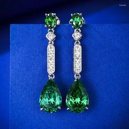 Stud Earrings Spring Qiaoer Vintage S925 Sterling Silver Pear Cut 8 12MM Lab Emerald Gemstone Drop Wedding Party Fine Jewelry Gifts
