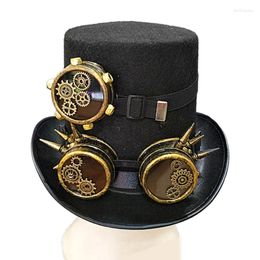 Berets Steampunk Gothic Top Hat With Goggles Bowler Jazzs Cap Halloween Cosplay Costume