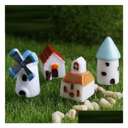 Garden Decorations Creative Resin Mini Castle Windmill Church House Moss Terrarium Green Plant Gift Micro Landscape Accessories Fair Dhqrg