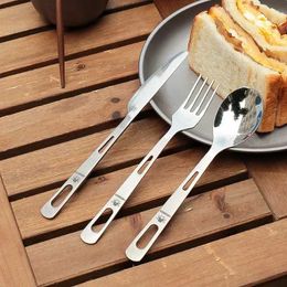 Camp Kitchen HWZBBEN Titanium Fork Spoon Knife Set Outdoor Picnic Tableware Camping Supplies Portable Ultralight Dinnerware Kitchen Tools YQ240123