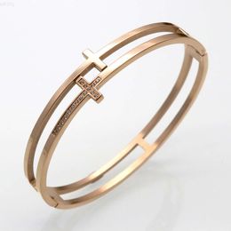 2023 New Arrival Adjustment Bracelet Hollow Opening Gold Titanium Steel Double-Layer Bracelet Stainless Steel Women Crosses