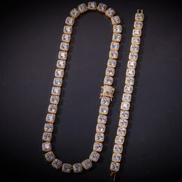 Mens Iced Out Diamond Tennis Chain Necklace Bracelet Square Zircon Necklaces 7inch-24inch Hip Hop Bling Chains Jewelry3108