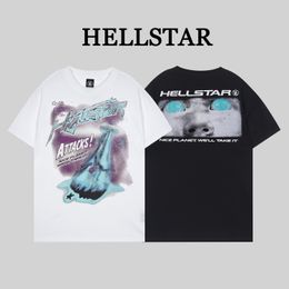 New hellstar Alien Art print T-shirt tshirt Tee mens womens tshirts graphic tee hipster washed fabric Street graffiti Lettering foil Mens Plus Size SMLXL2XL3XL