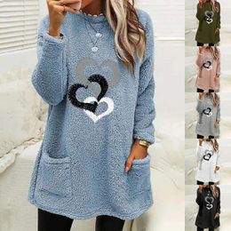 Women's Hoodies Chain Love Printed Round Neck Sweatshirt Dress Loose Long Sleeve Pocket H For Women