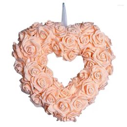 Decorative Flowers Valentine's Day Wreaths Heart Shape Artificial Rose Flower Wreath For Front Door Outside Valentine Decorations