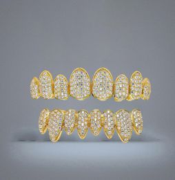 Hip Hop Jewellery Hipsters Diamond Dientes Grillz Teeth Iced Out CZ Mouth Teeth Grillz Caps Top Bottom Grill Set Men Women Irregular3799072