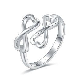 Rings 925 Sterling Silver Heart Simple Double Infinity Symbol Ring Adjustable Promise Ring Jewellery Birthday Gift for Women Girlfriend