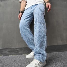 Men's Jeans Streetwear Men Hip Hop Loose Multiple Pockets Cargo Trousers Stylish Male Solid Straight Denim Pants