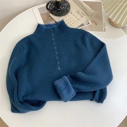 Women's Sweaters Fashion Winter Thickened Inner Autumn Women Clothes One Piece Velvet Sweater Half Turnleneck Long Sleeve Knitted