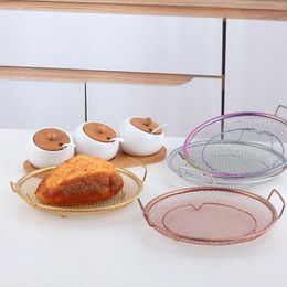 Plates Stainless Steel Fruit Basket Double Handles Metal Mesh Drain Round Serving Tray For Fruits Vegetables