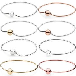 Bangles 100% 925 Sterling Silver Rose Ball Clasp ESSENCE COLLECTION Beaded Snake Chain Bracelet Fit Fashion Charm trendy DIY jewelry