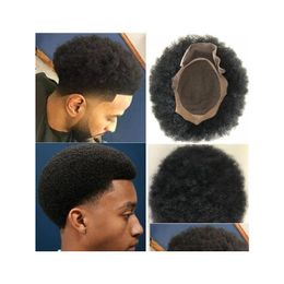 Men'S Children'S Wigs Hair System Hairpieces Afro Kinky Curl Front Lace With Mono Npu Toupee Brazilian Virgin Human Replacement Fo Dhwuy