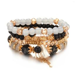 Charm Bracelets 4 Pcs Natural Crystal Stone Beads Bracelet For Women Men Bohemia Woven Rope Chain Adjustable Vintage Jewelry