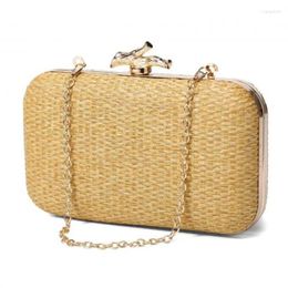 Evening Bags Straw Clutch Handbag Fashion Women Gold Axe Clutches Wedding Party Messenger Purse Shoulder Chain Ladies Wallet Bag Box