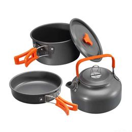 Camp Kitchen Camping Cookware Kit Outdoor Aluminium Cooking Set Water Kettle Pan Pot Travelling Hiking Picnic BBQ Tableware Equipment NEW YQ240123