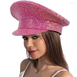 Berets Girls Pink Sequins Military Hat Outdoor Carnival For Women Outside Sunproof Hair Accessories Dropship