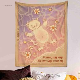 Tapestries Kawaii Comics Dream Cat Card Tapestry Cute Wall Decorative Art Blanket Curtains Hanging at Home Bedroom Living Room Decor