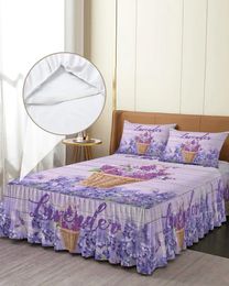 Bed Skirt Lavender Flower Basket Elastic Fitted Bedspread With Pillowcases Protector Mattress Cover Bedding Set Sheet