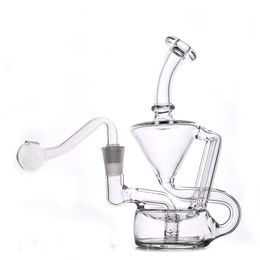 1pcs Female Glass Oil Burner Bongs Double Recycler Dab Rig Thick Beaker Bong Smoking Hookah 10mm Joint with Tobacco Bowl and Male Glass Oil Burner Pipes