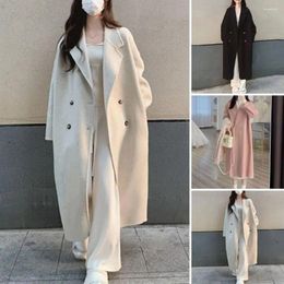 Women's Trench Coats Women Loose Jacket Stylish Double-breasted Coat With Lapel Windproof Warm Mid-length Overcoat For Fall Winter