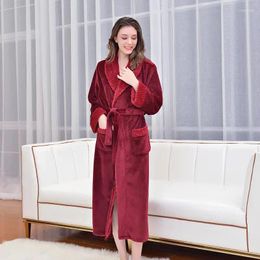 Women's Sleepwear Autumn/Winter Thickened Bathrobe Flannel Nightgown Long Men's Plus Fleece El Pyjamas Couples