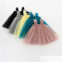In Stock Flower Girl Dresses Baby Girls Sling Lace Dress Children Agaric Mesh Tutu Princess Summer Boutique Kids Clothing 6 Colors C Dhesq