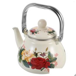 Dinnerware Sets Enamel Tea Kettle Stovetop Porcelain Enamelled Teakettle 1L Vintage Flower Pot Cool Handle Strainer Retro Floral Teapot Dhosz