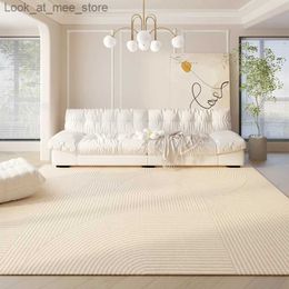 Carpet Japanese Cream Style Carpets for Living Room Line Design Plush Carpet Minimalist Bedroom Decor Thick Rug Home Non-slip Floor Mat Q240123