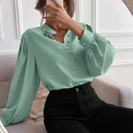 Women's Blouses Shirts Blouse For Women Office Ladies Business White Shirt High Neck Puff Cuffs Female 2024 Autumn Casual Blusas