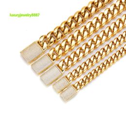 hot sale thick chunky heavy stainless steel 18k pvd gold plated box buckle cuban link chain necklace for men fine Jewellery