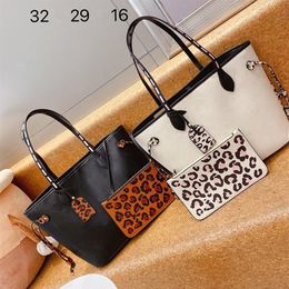 2 bags ladies designer shopping bag leather leopard print handbag coin purse classic old flower shoulder bag supplier conces197I