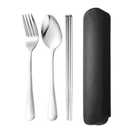 Camp Kitchen 3pcs/set Cutlery Set Travel Portable Box Flatware Stainless Steel Spoons Forks Chopsticks Dinnerware Sets Kitchen Tableware YQ240123