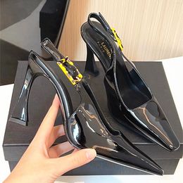 shoes Prom dress dance Luxury shoe LEE mirrored leather slingback pump Woman black Crocodile Designer heel man sandal Slide lady gift tazz S