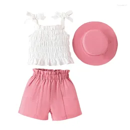 Clothing Sets Summer Kids Girls Clothes Set Cami Tops Elastic Waist Shorts Cap Outfits Suit