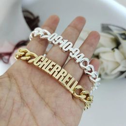 Bracelets DODOAI Fashion Customised Name Bracelet Stainless Steel Personalise 10MM Cuban Chain Letter Bracelet Women Men Family Gift