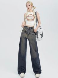 Women's Jeans Women Blue Gothic Baggy Vintage Y2k Denim Trouser Harajuku 90s Aesthetic High Waist Cowboy Pants 2000s Emo Trashy Clothes