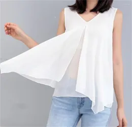 Women's Blouses 2024 Summer Sleeveless Red White Shirts Loose Casual Bottoming Tops Blusa Fashion Candy Colour Shirt Women Chiffon Blouse