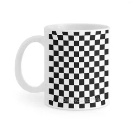 Mugs Cheque Pattern. Chequered Black And White Mug 11Oz Funny Ceramic Coffee Tea Milk Cups Checked