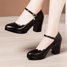Dress Shoes 6cm Small Size 32-43 Elegant Shallow Mary Janes Women's Platform Pumps Fall 2024 Soft Leather Block Heels For Mom Office